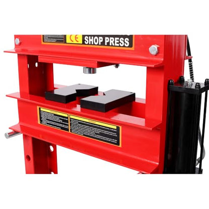 30 Ton Air Hydraulic H-Frame Shop Press with Gauge, Red, Adjustable Garage Floor Press for Bending, Straightening, and Auto Repair
