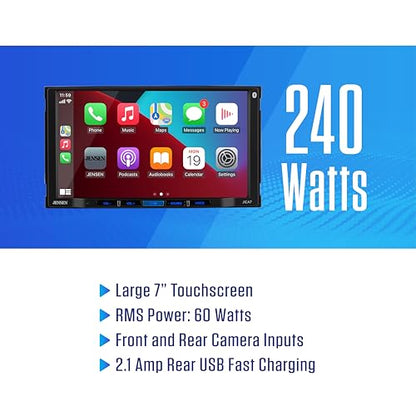 Jensen J3CA7W-BUC 7" Wireless Apple CarPlay Android Auto Stereo, Camera - style: 7” Wireless Double Din Stereo + Backup Camera
