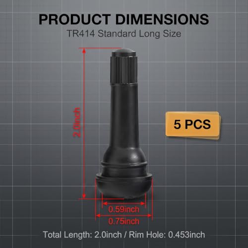5 PCS TR414 Tire Valve Stems, Rubber Snap-in Tubeless Wheel Valve Replacement 0.453" Rim Hole Fit, Black Short Stem Car Tire Accessories, Universal for Most Cars SUVs Trucks (TR414) - color: TR414