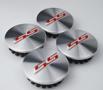 (Set of 4) 68mm=2.67 inches SS Wheel Center Cap Covers Hub Cap Emblem Badge Trim for 2016-2023 6th Generation Chevrolet Camaro - color: Red SS on silver cap