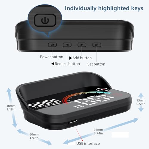 Dyno Racing New GPS Hud Digital Display Gauge Windshield Speedometer Projector Speed,Mileage,Compass,Speed Progress bar, Overspeed Alarm Heads Up Display USB Power