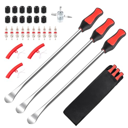 15" Tire Spoons Kit, Tire Changing Tool for Motorcycles, Dirt Bikes, Lawn Mowers and More, 29PCS Tire Removal Tool Set, with Tire Spoon, Rim Protector, Valve Tool, Valve Cover and Valve Core