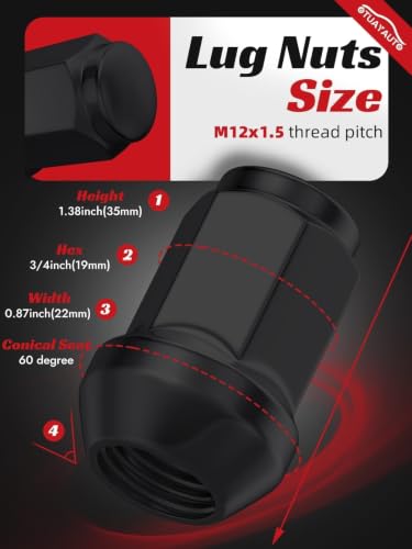 OTUAYAUTO M12x1.5 16PCS ATVLug Nuts - Replacement for Polaris Ranger XP 900 - color: Black, size: M12x1.5, style: 16 PCS