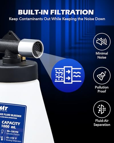 OMT Pneumatic Vacuum Brake Bleeder, 1.06qt Fluid Extractor & 8 Adapters