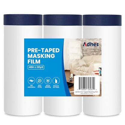 ADHES Painters Plastic with Tape 48 inch x 90 feet x 3 Rolls - size: 48inch