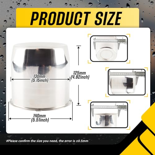 2Pcs 5.15" Stainless Trailer Wheel Center Caps, 4.92" H Chrome - color: Chrome, size: 5.15" Hub 4.92" H