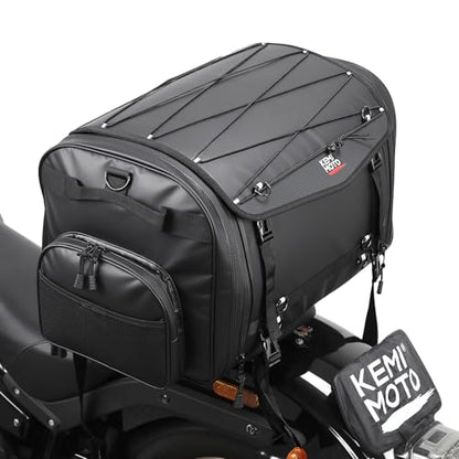 KEMIMOTO Motorcycle Travel Luggage Bags, 60L Expandable Large Capacity Motorcycle Tail Bag, Waterproof Rear Rack Trunk, Motor Pannier Bag with Rain Cover and Straps - size: 50-60L