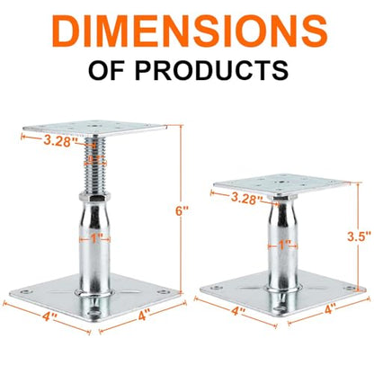 8 Pack Adjustable Support Jack for The Floor,Deck Foundation,Post Floor Joist Jacks,RV Step Stabilizer,Mini Screw Jack- Post 3.5" to 6" - size: 8Pack/3.5-6inch