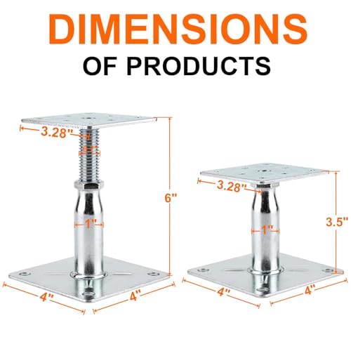 4 Pack Adjustable Support Jack for The Floor,Deck Foundation,Post Floor Joist Jacks,RV Step Stabilizer,Mini Screw Jack- Post 3.5" to 6" - size: 4Pack/3.5-6inch