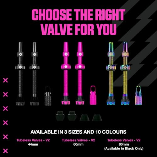Muc-Off Tubeless Valves V2, 7075 Aluminum Presta, Purple, 44mm - color: Purple, size: 44mm