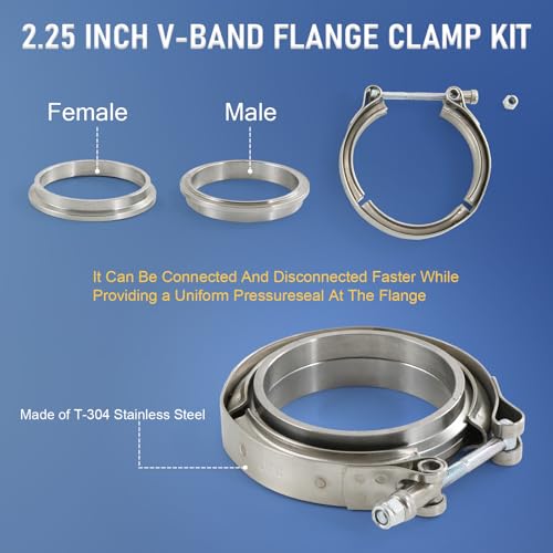 2.25" V-Band Flange Clamp Kit With Ridge Replacement For Exhaust Downpipe - color: 1 Pc, size: 2.25"
