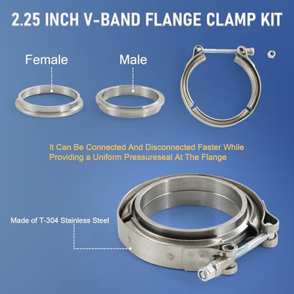 2.25" V-Band Flange Clamp Kit 2PCS Stainless Steel For Exhaust Downpipe - color: 2 Pcs, size: 2.25"