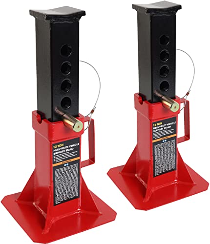 BIG RED ATZ120005R Torin Heavy Duty Pin Type Professional Car Jack Stand with Lock, 12 Ton (26,400 lb) Capacity, Red, 1 Pair - size: 12 ton, style: Basic Base