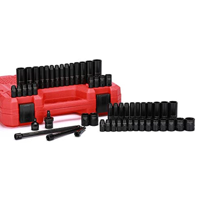CASOMAN 55PCS 1/4-Inch Drive Impact Socket Set, Shallow & Deep, 5/32 Inch - 9/16 Inch, 4mm - 15mm, Metric/SAE, 6-Point, Cr-V Steel Socket Set - size: 1/4"