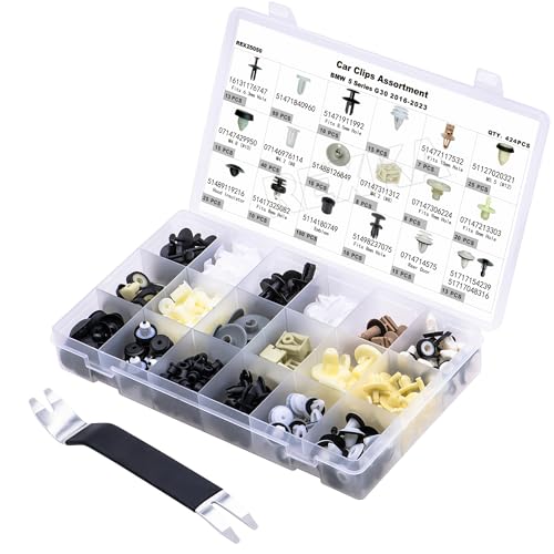Rexka 425pcs for BMW & Mini Body & Interior Clip Assortment - Fender Liners, Headliners, Wheel Well Trim,Door Sill & Pillar, Body, Trim Clips - G30 5 Series - Push Rivets & Expanding Nuts - color: 425pcs