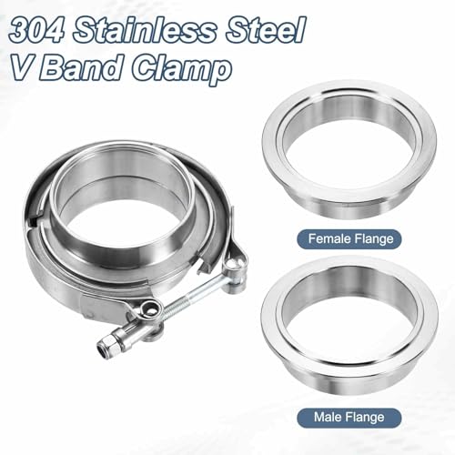HARFINGTON V Band Clamp with Flange, 304 Stainless Steel, 2.5 Inch, Silver - size: 2.5 Inch