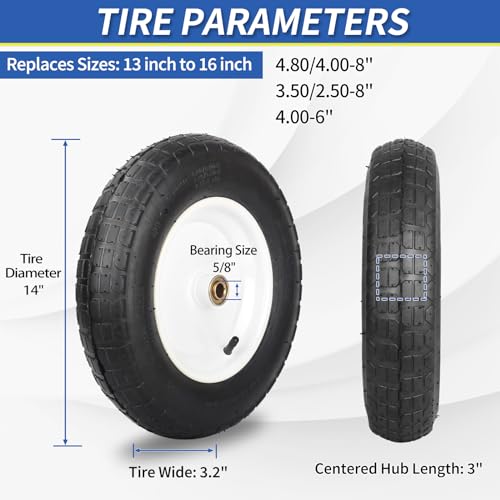GICOOL 14" Pneumatic Wheelbarrow Tire for 4.80/4.00-8, 3.50/2.50-8, 4.00-6 - size: 14" Pneumatic Tire ( 1 PACK )
