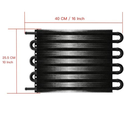 Universal 8 Row 8 Pass Aluminum Transmission Oil Cooler Kit 16"(40cm) x 10"(25.5cm) Tube & Fin Engine Cooler with 5/16" Hose Black/Silver For Racing Cars (Black) - color: Black