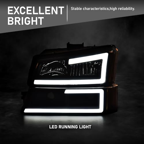 G-PLUS LED Headlights Assembly, Compatible with Chevy Silverado 1500 2500 3500&HD 2003 2004 2005 2006 Bumper Headlamps, Smoky Lens Black Housing Amber Reflector,faros delanteros - size: [LED Black] 2003-2006 Chevy Silverado