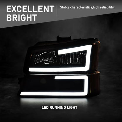 G-PLUS LED Headlights Assembly, Compatible with Chevy Silverado 1500 2500 3500&HD 2003 2004 2005 2006 Bumper Headlamps, Smoky Lens Black Housing Amber Reflector,faros delanteros - size: [LED Black] 2003-2006 Chevy Silverado