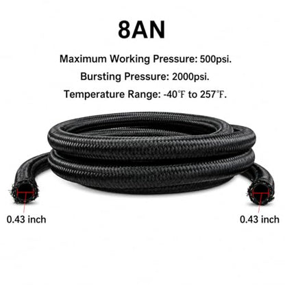 Ucreative 10FT AN8 CPE Nylon Braided Fuel Line Hose & Fitting Kit - size: 8AN
