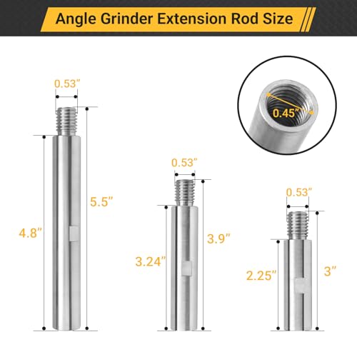 5/8"-11 Angle Grinder Extension Rod Kit, for Angle Grinder Car Polishing Machine Pads Backing Plate Electric Polisher, 3", 3.9", 5.5" Grinder Extension Shaft