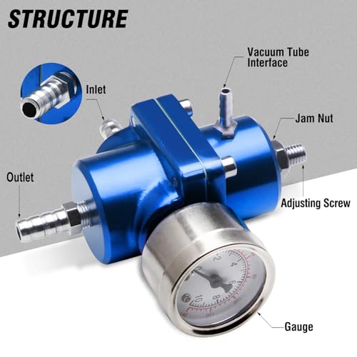 Adjustable Fuel Pressure Regulator With Gauge Hose 0-140 PSI Universal 6AN FPR Kit Aluminum Blue - color: blue