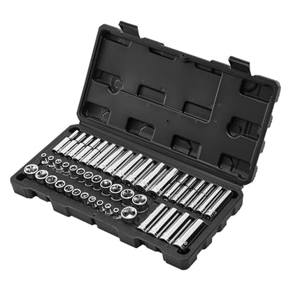 VEVOR Socket Set, 46 Pieces, 1/4 inch Drive Socket Tool Set, SAE and Metric Size, Deep and Standard, Mechanic Tool Kit with Storage Case, Chrome Plated CR-V Alloy Steel, for Automotive Repair - size: 46-PCS