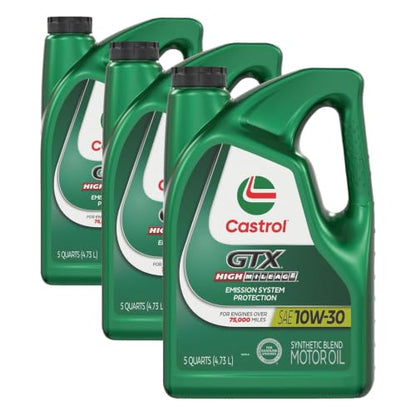 Castrol GTX High Mileage 10W-30 Synthetic Blend Motor Oil, 5 Quarts (Pack of 3) - size: 5 Quarts (Pack of 3)