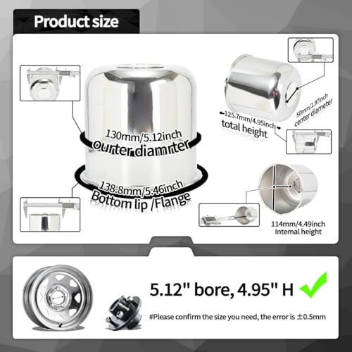2Pcs 5.15" OD 4.95" H Trailer Wheel Center Caps with Removable Top - color: Chrome, size: 5.15" OD 4.95" H