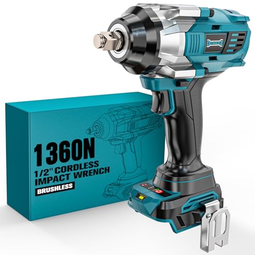 DIYtoolifz Cordless Impact Wrench 1/2 inch for Makita 18V Battery, 1000Ft-lbs Brushless Electric Power Impact Driver Gun Tool, 2100RPM High Torque Impact Wrench with LED Work Light (Tool Only) - color: Blue & Black