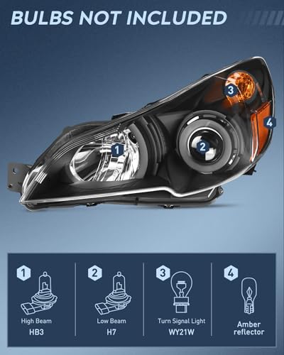 Nilight Headlight Assembly Compatible with 2010 2011 2012 2013 2014 Subaru Legacy/Outback Black Housing Amber Reflector Clear Lens Headlights Replacement Driver and Passenger Side - color: Black Housing + Amber Reflector