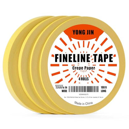 YONGJIN Multi-Size Pinstripe Tape, Miniature Masking Tape,Thin Painters Tape,1/16", 1/8", 1/4", 1/2" - size: 1/16", 1/8", 1/4", 1/2"