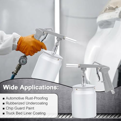 Air Undercoating Spray Gun with 33 oz Suction Feed Cup, Pneumatic Automotive Sprayer for Sprayable Truck Bed Liner Coating, Rubberized Undercoat, Chip Guard Paint and Rust Proofing - size: 1000cc