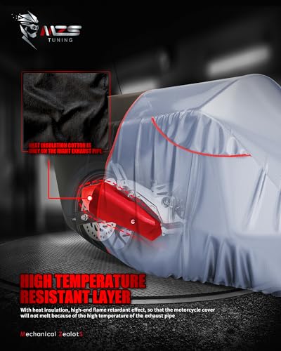 MZS Motorcycle Cover Waterproof Outdoor, Heavy Duty All Season Weather Sun Protection with Storage Bag Vents Night Reflective Cotton Lining Lock Holes fits up to 116" Motorcycles Vehicle Covers - size: XXX-Large 116 inches