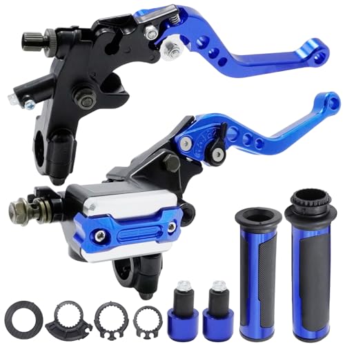 7/8" 22mm Blue Motorcycle Brake Lever Handlebar Master Cylinder Clutch Levers Kit, Left-Right Handle, Replacement for Harley, Replacement for Kawasaki
