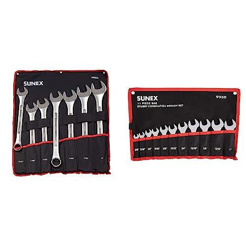 Sunex Tools Wrench Set Bundle - Jumbo & Stubby Combination Wrenches (7 & 11 Pieces)