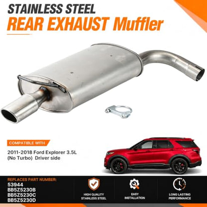 53944 Left Rear Exhaust Muffler for 2011-2018 Ford Explorer 3.5L E37H - size: Left Ford Explorer 3.5L 2011-2018