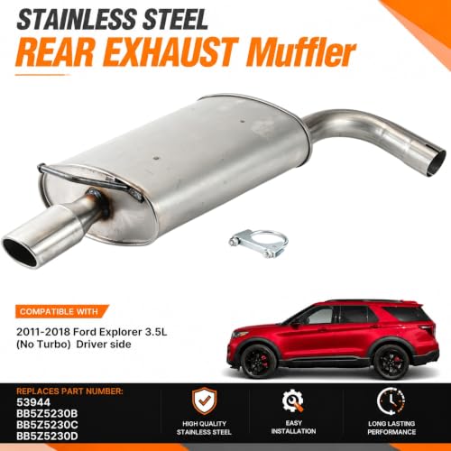 53944 Left Rear Exhaust Muffler for 2011-2018 Ford Explorer 3.5L E37H - size: Left Ford Explorer 3.5L 2011-2018