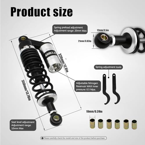 Pair 320mm motorcycle shocks Universal Motorcycle Rear Air Shock Absorbers - color: BLACK-SILVER