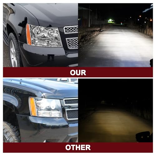 JSBOYAT Headlight with Bulbs Fit 2007-2014 Chevy Tahoe Suburban Avalanche - color: Chrome Housing with Amber Reflector, size: w/ 9005&H11 Bulbs