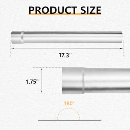 LCGP 1.75 Inch Exhaust Pipe, Mild Steel Custom Mandrel Exhaust Pipe Tube Pipe, 1.75" ID Inlet and Outlet 17.3" Straight Exhaust, Universal Fit 1.75 Exhaust Pipe - size: 1.75 Inch