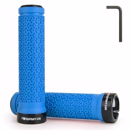 GPMTER Bike Handlebar Grips, Single Lock on Bicycle Handle Bar, for BMX, Mountain, MTB, Beach Cruiser, Scooter, Folding Bike, Soft Non-Slip-Rubber Hand Grip Comfortable Ergonomic - color: Blue