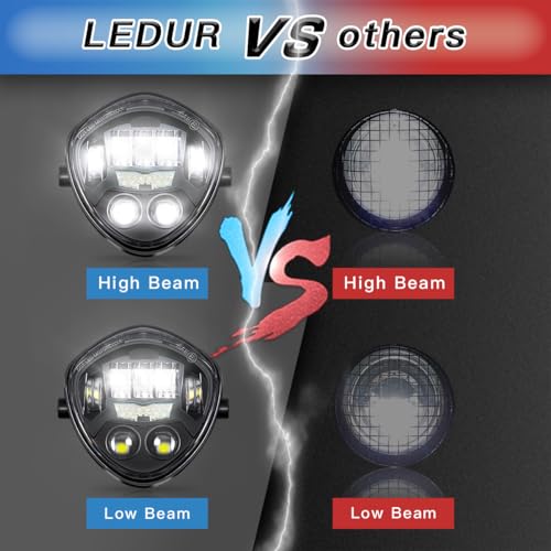 LEDUR 7 Inch Motorcycle Headlight With DRL Red Demon Eye Mount Bracket Hi/Low Beam Side Mount Headlight for H-arley Kawasaki Suzuki Yamaha Honda Cafe Racer Bobber Chopper Street Tracker Scrambler - size: 7IN Motorcycle Headlight-1PCS