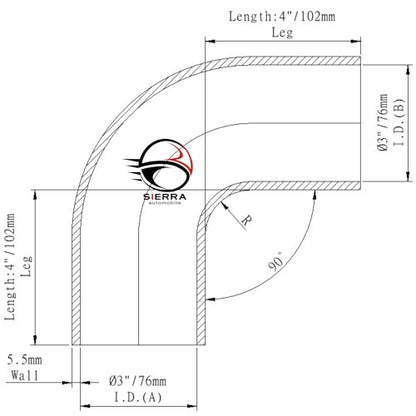 3 Inch / 76mm 90 Degree Silicone Elbow Hose – Extended Leg Design, True 102mm Length, 5.5mm Thickness – High Temp 4-Ply Black Coupler for Turbo, Intake, Radiator Pipe - size: 3 Inch / 76mm