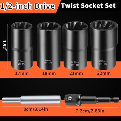 6 PCS Lug Nut Removal Tool, Drive Lug Nut Remover Socket Tool for Damaged, Frozen, Studs, Rusted, Rounded-Off Bolts & Nuts Screws（22mm,24mm,25mm,27mm） - style: 22mm,24mm,25mm,27mm