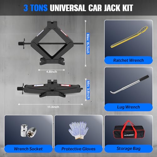 Car Jack Kit, 3 Ton (6614 lbs) Scissor Jack for Car, SUV, MPV - size: 3T