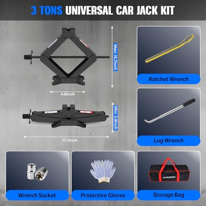 Car Jack Kit, 3 Ton (6614 lbs) Scissor Jack for Car, SUV, MPV - size: 3T