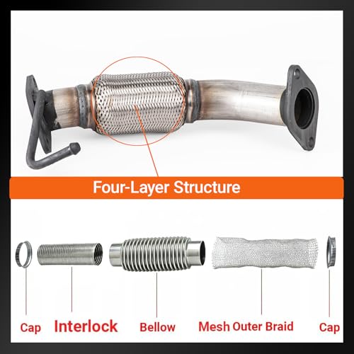 100% Stainless Steel Front Exhaust Flex Pipe 52597 - size: for 11-16 Elantra WITHOUT O2 SENSOR PORT