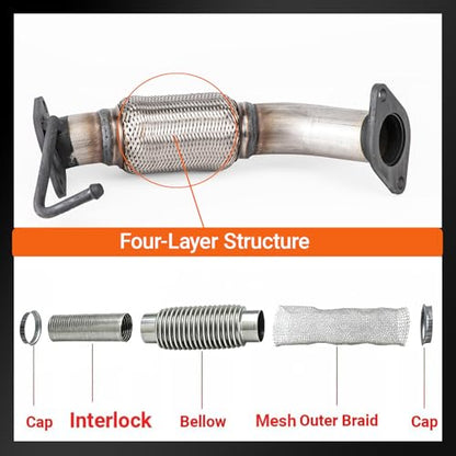 100% Stainless Steel Front Exhaust Flex Pipe 52597 - size: for 11-16 Elantra WITHOUT O2 SENSOR PORT